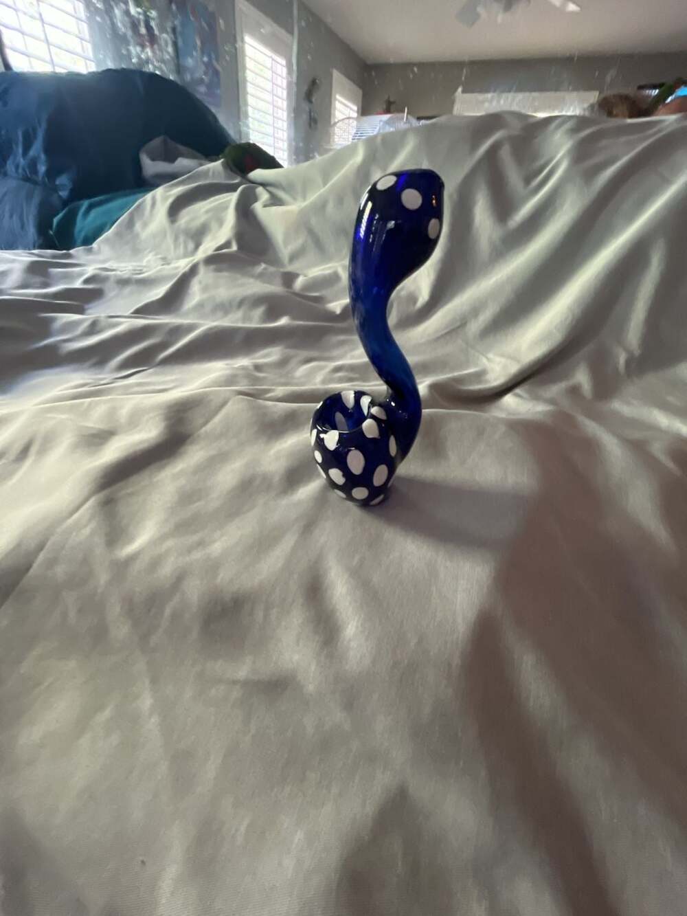 Blue and White Glass  Hand Piece with Polka Dot Motif